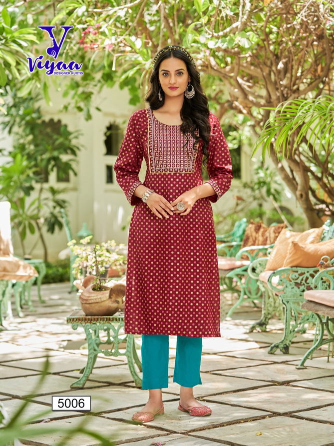 Poshak V5 By Viyaa Rayon Gold Print Kurtis Catalog